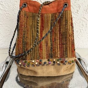 Handwoven Multicolor Beaded Bucket Bag - Rustic Boho Style